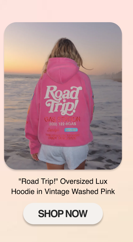"Road Trip!" Oversized Lux Hoodie in Vintage Washed Pink