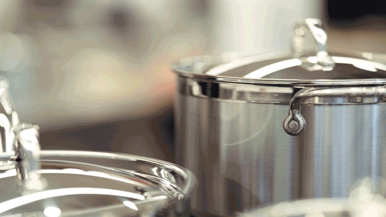 GIF: Closeup of Hestan cookware and Chef Thomas Keller cooking
