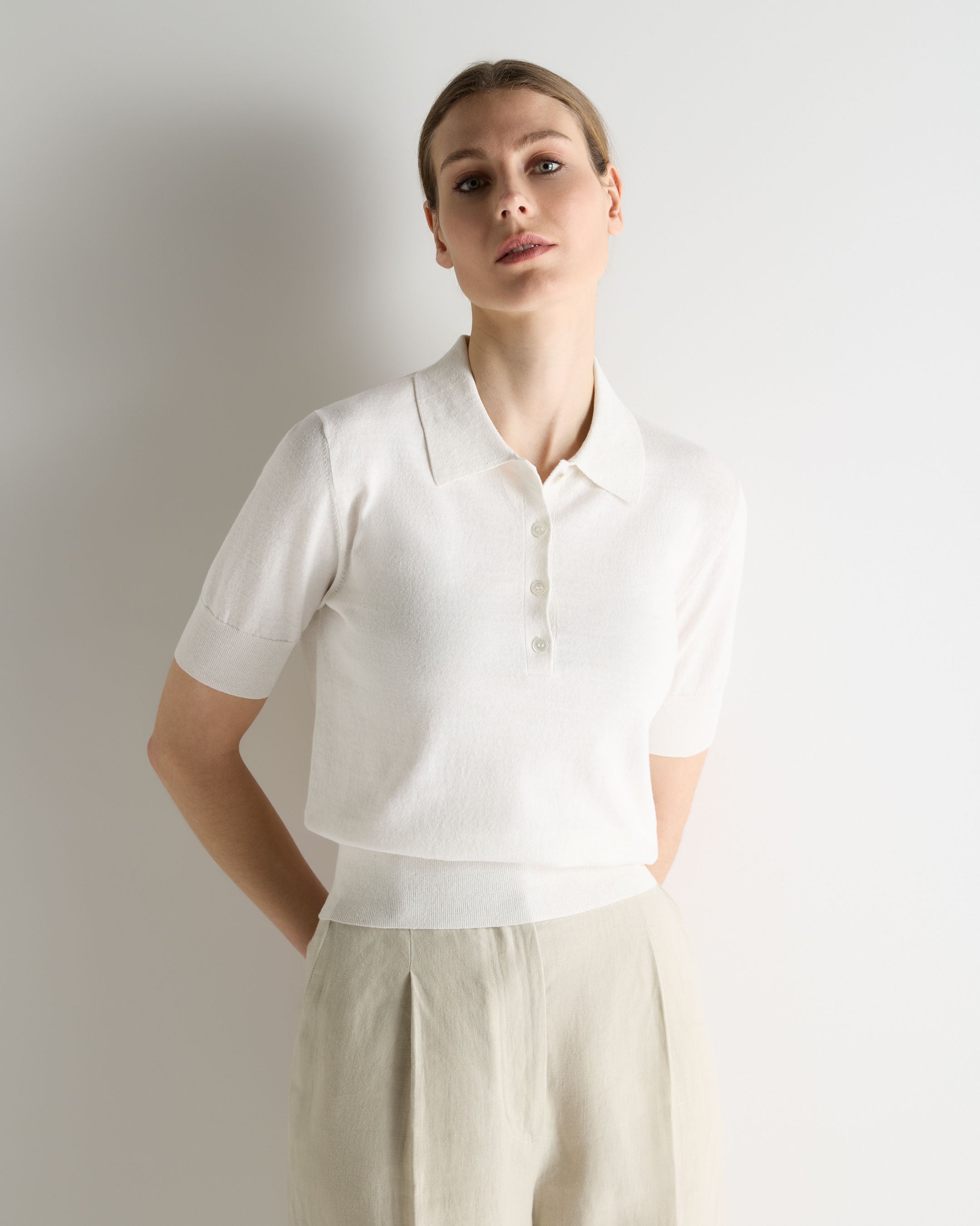 Image of Women's Selene Linen Blend Polo White