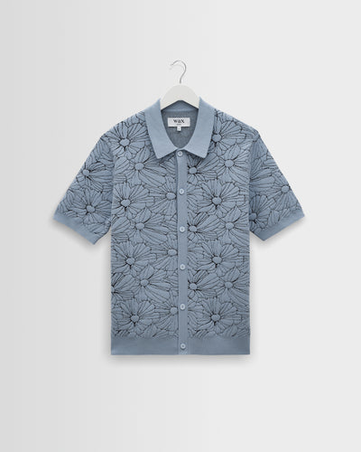 Tellaro - Light Blue Flower Jacquard Shirt