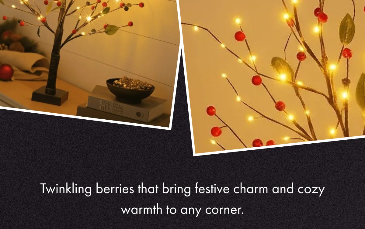 Twinkling berries that bring festive charm and cozy warmth to any corner.