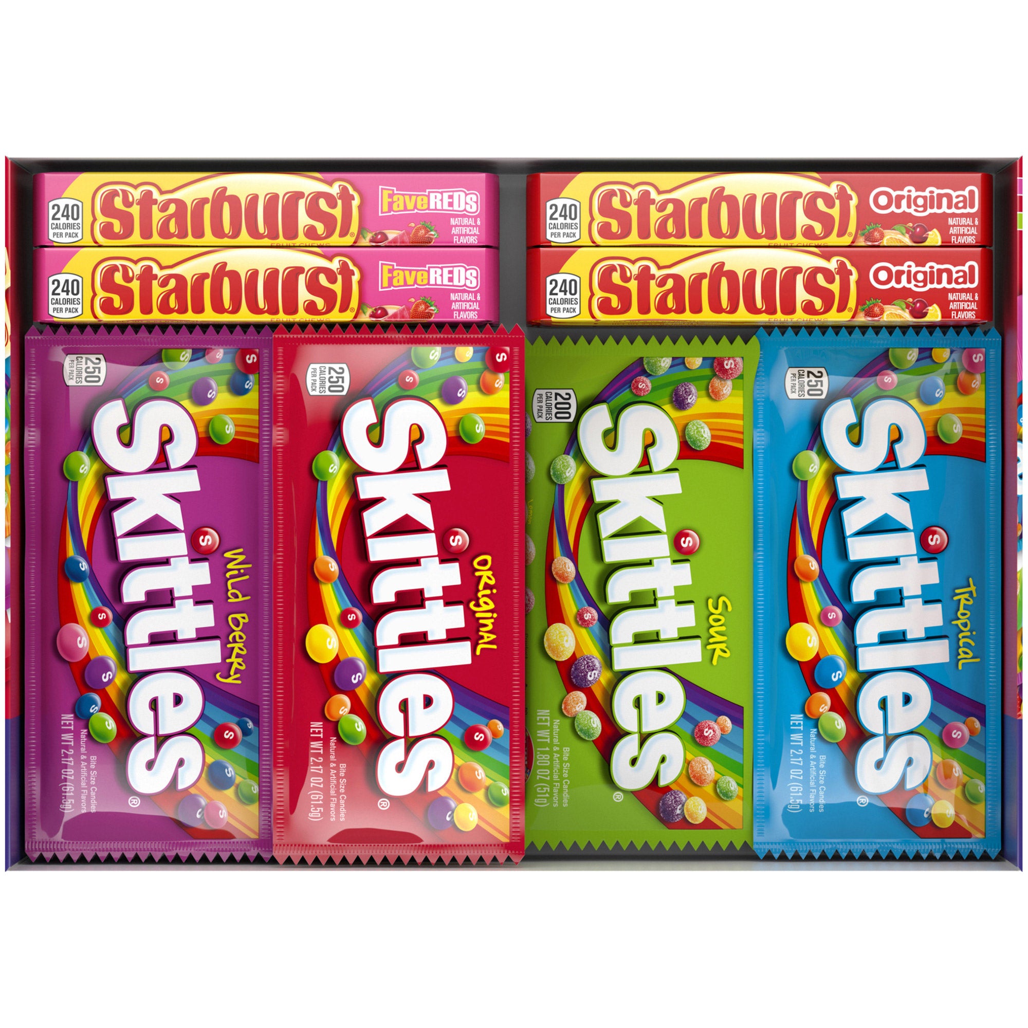 Skittles and Starburst Chewy Candy, Variety Pack, Full Size, 30-Count
