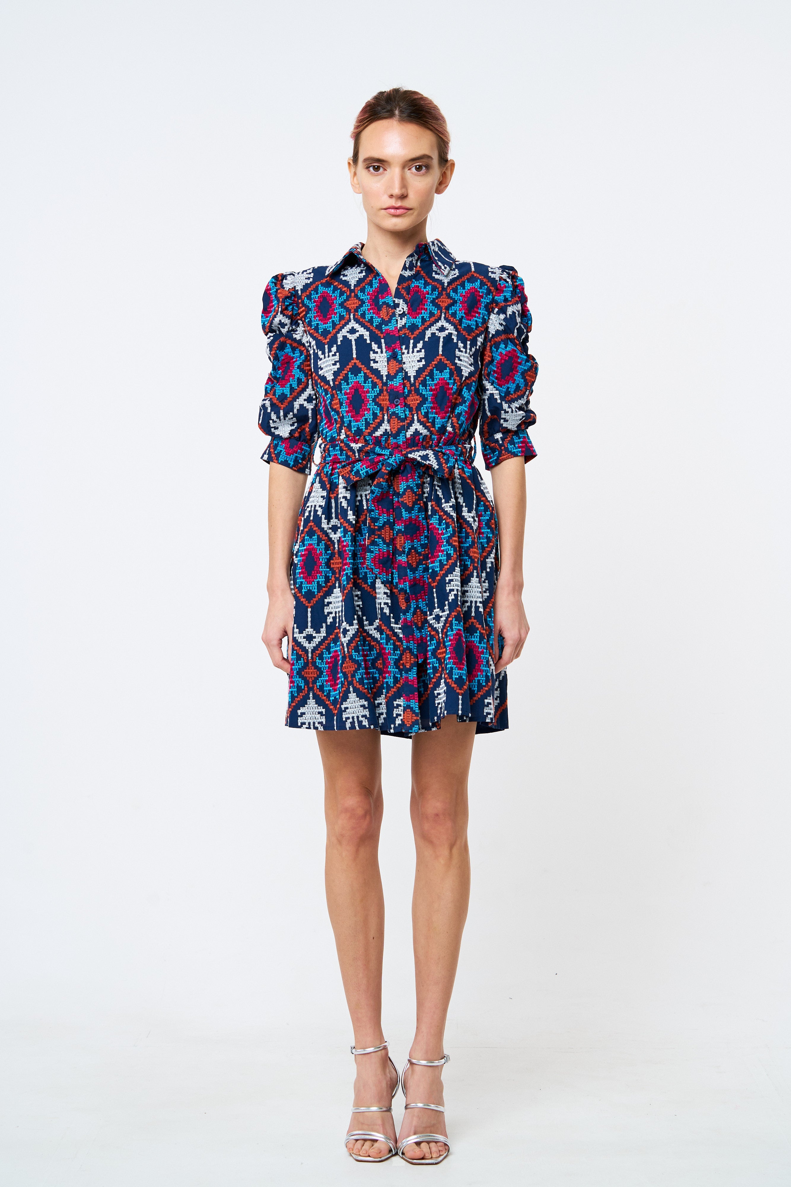 Image of Scarlette Embroidered Mini Shirt Dress