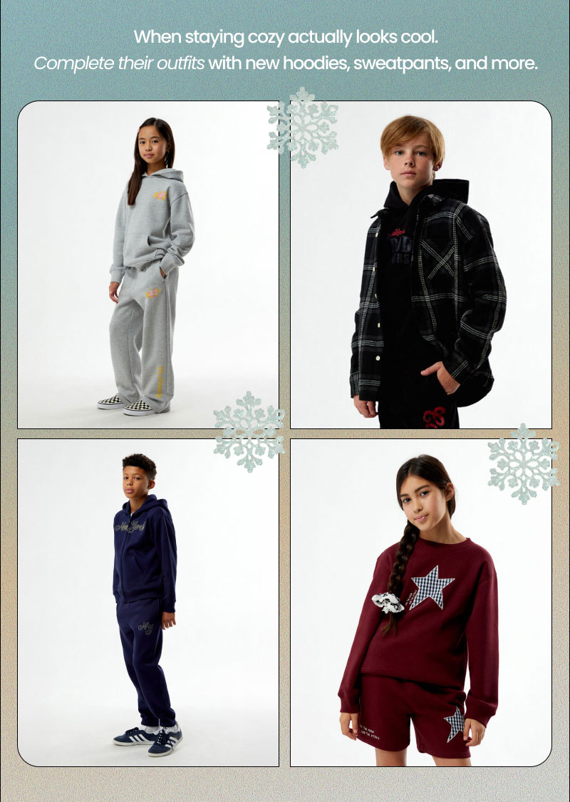When staying cozy actually looks cool. Complete their outfits with new hoodies, sweatpants, and more.  Shop Fleece Sets