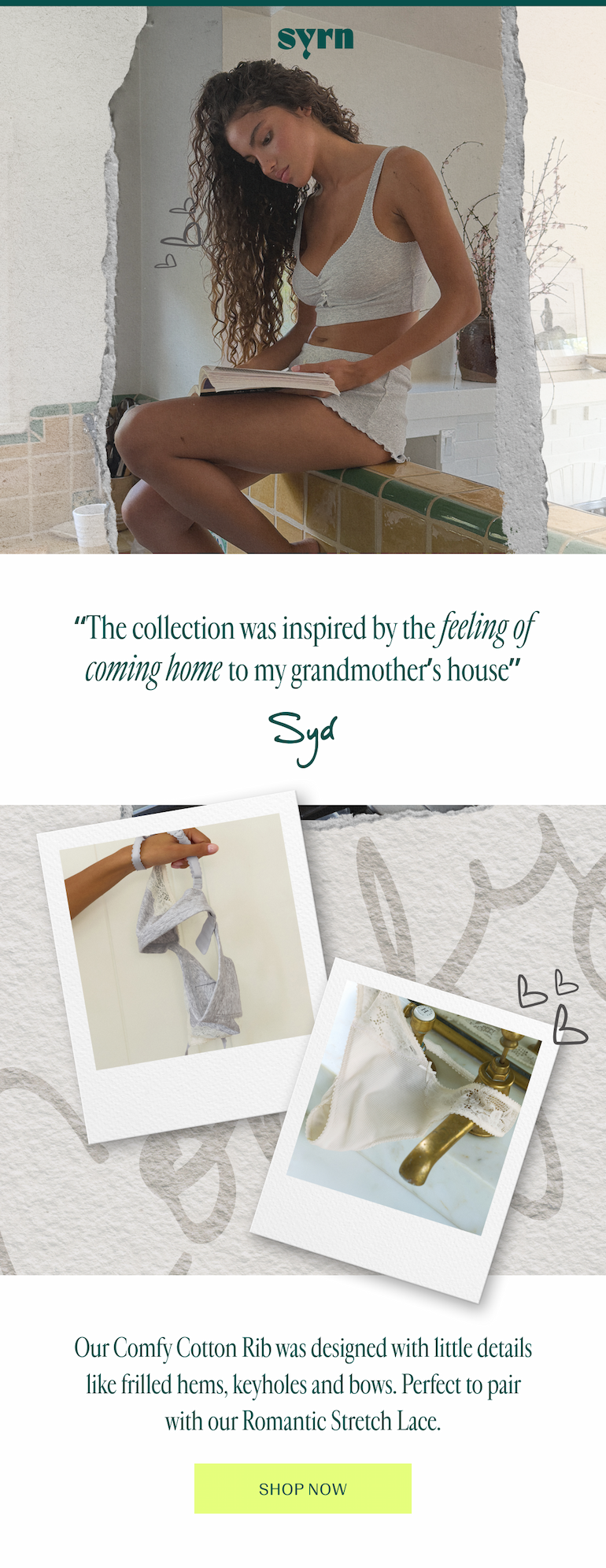Collage of pictures of a model wearing loungewear