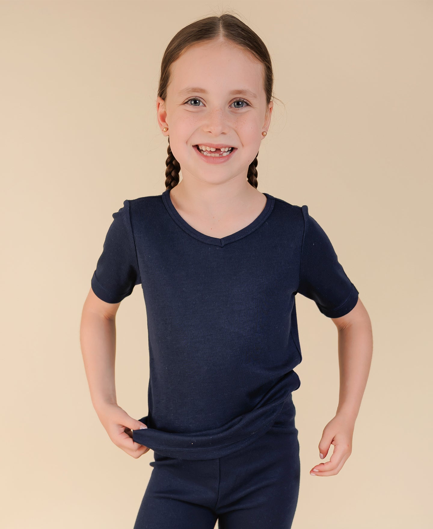 Kids' V Neck School Thermal Short Sleeve Top