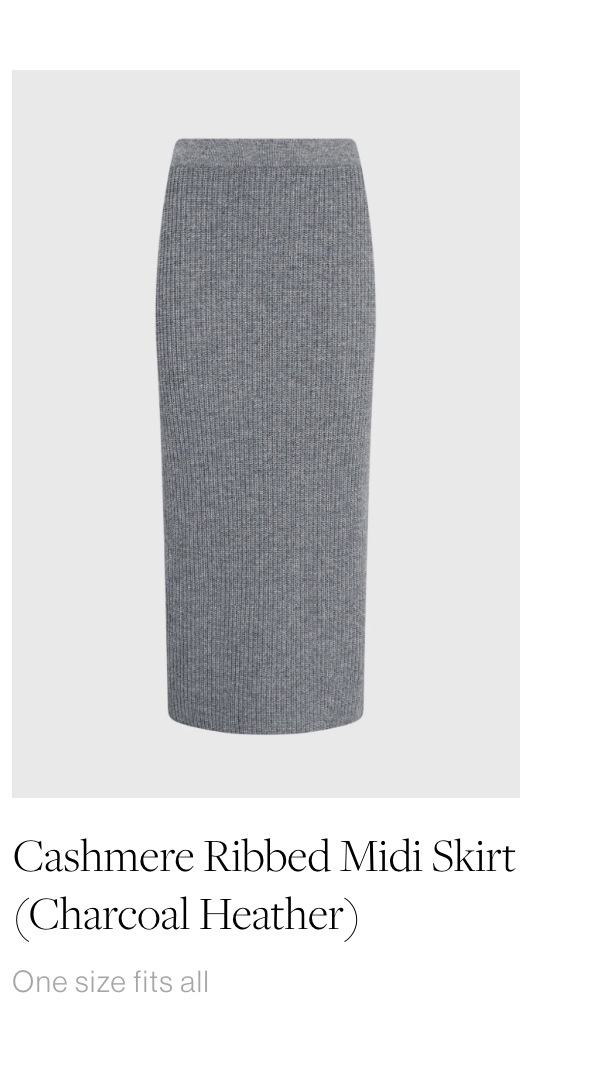Cashmere Ribbed Midi Skirt Charcoal Heather
