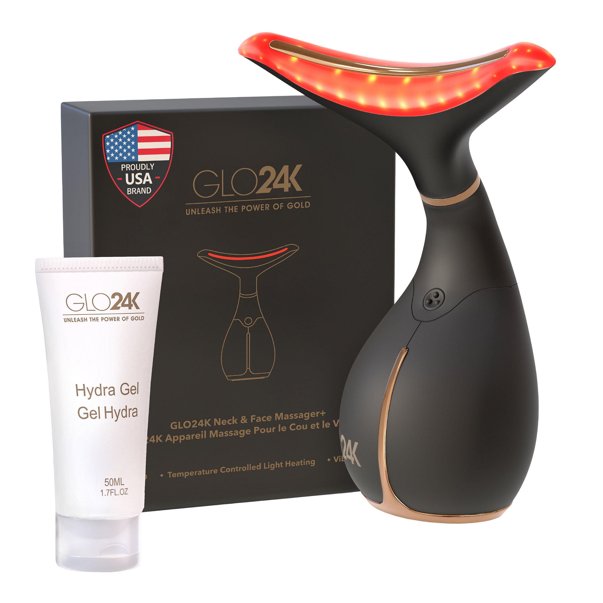 GLO24k Skin Rejuvenation Device for Face and Neck + 1.7 fl oz Conductive Hydra Gel