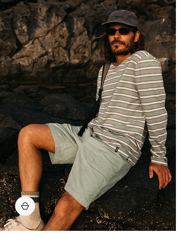 Men's Mist Green Long Sleeve Striped T-Shirt - Channel | Finisterre