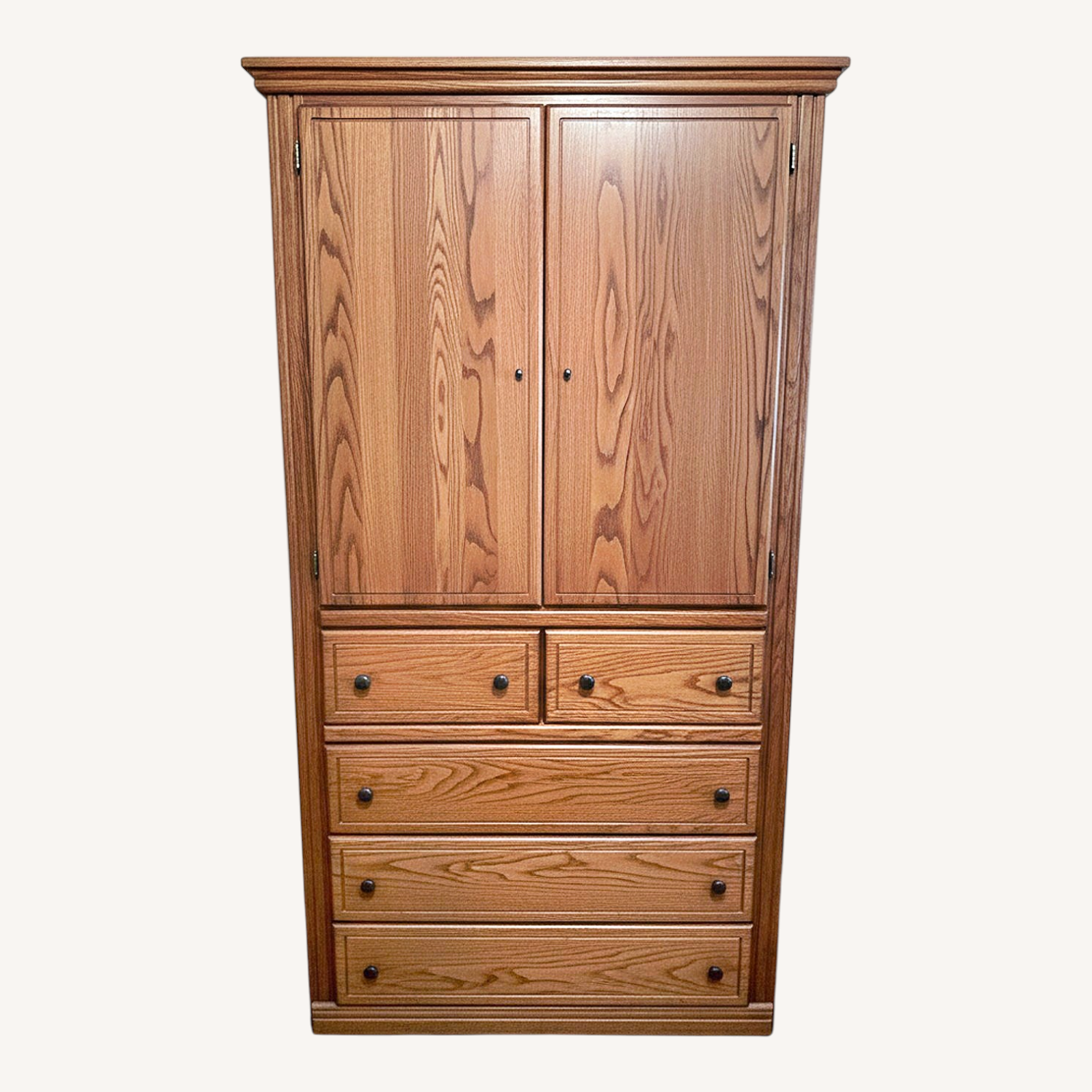 Image of Dark Brown Oak Armoire With Five Drawers