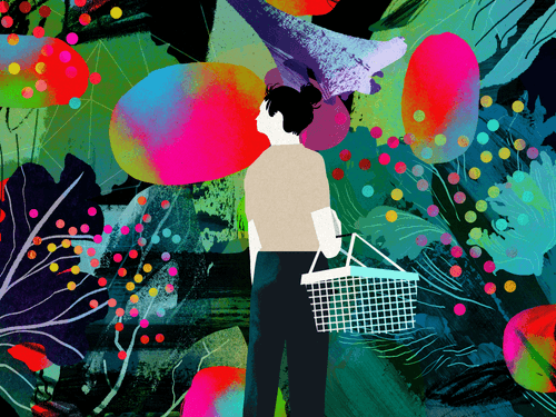 A person shopping for produce wary about bacteria.
