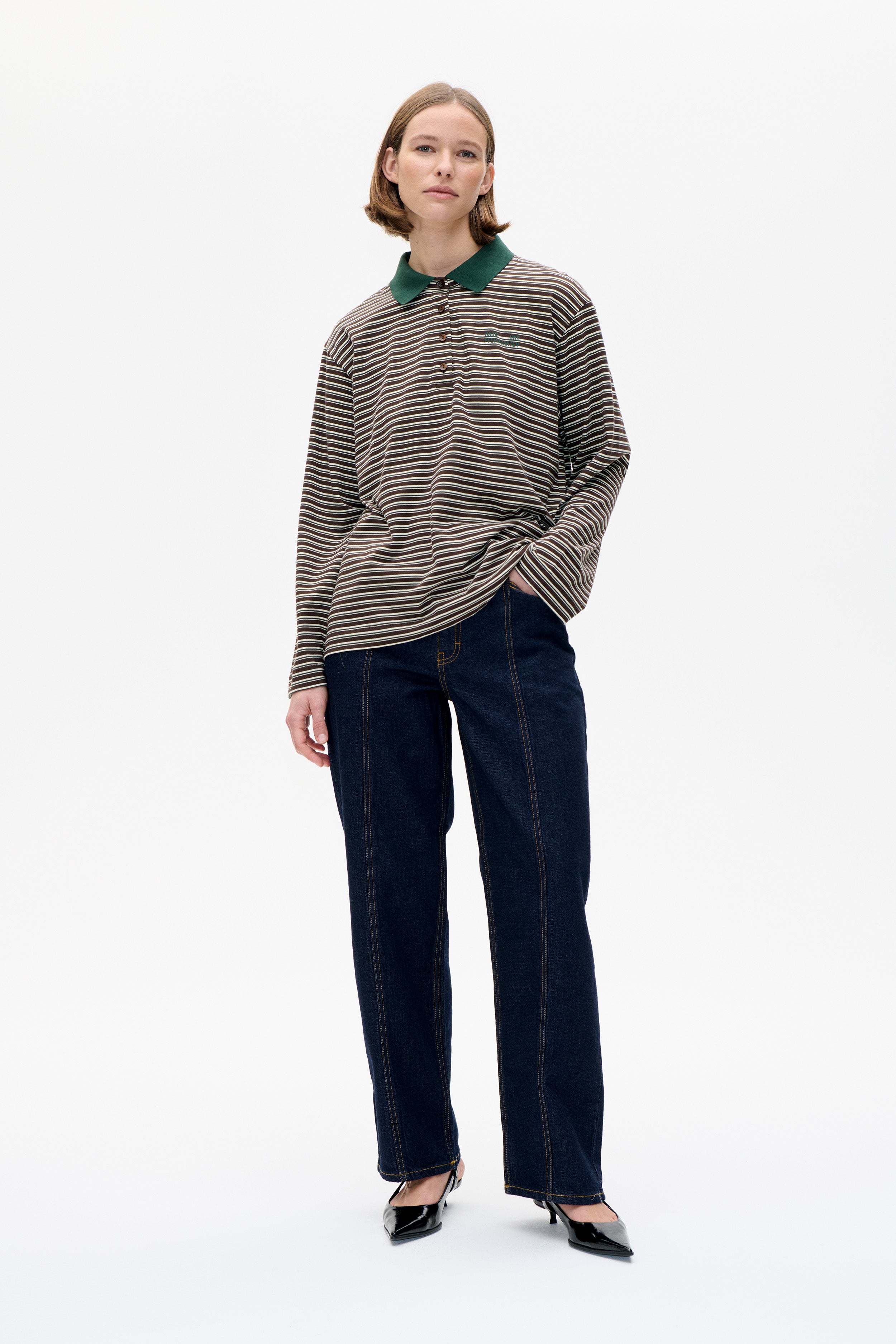 Image of JEANNI T-SHIRT | Brown Polo Stripe