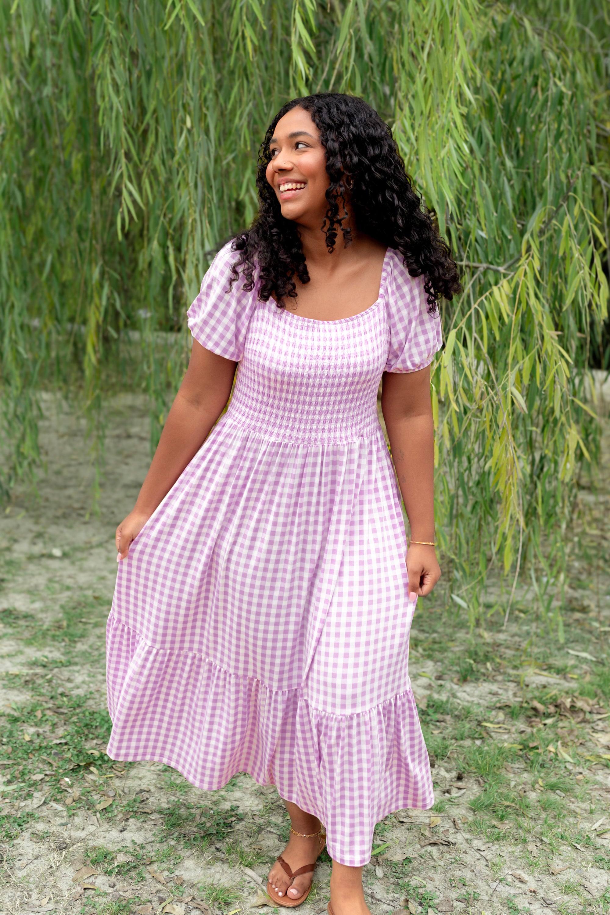 Image of Women’s Smocked Dress in Gingham Thistle