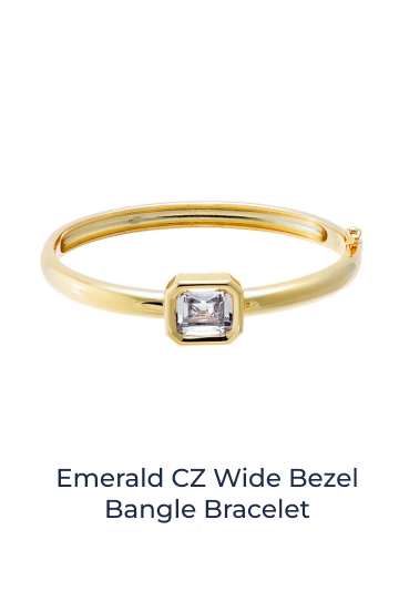 Emerald CZ Wide Bezel Bangle Bracelet