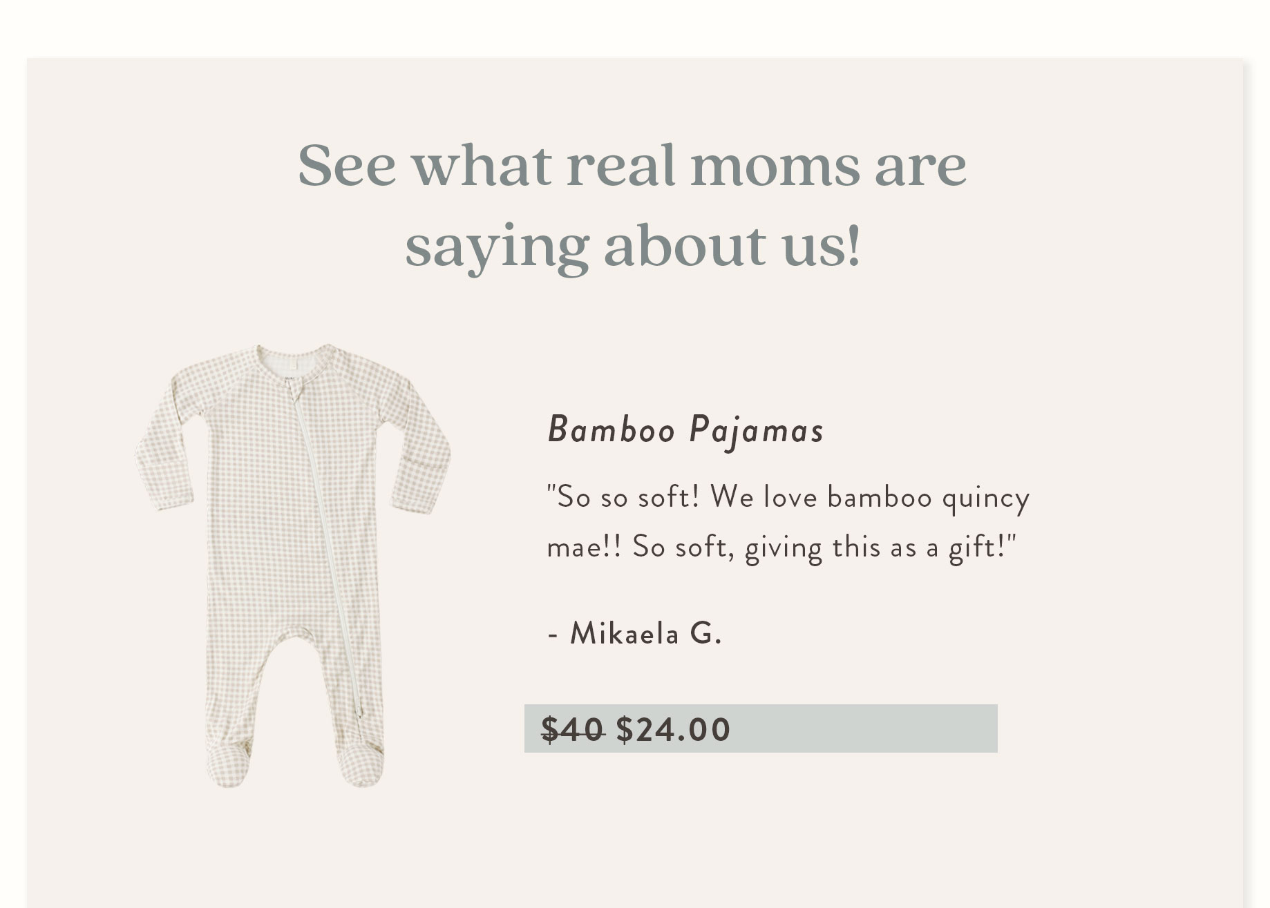 Bamboo Zip Footie Oat Gingham