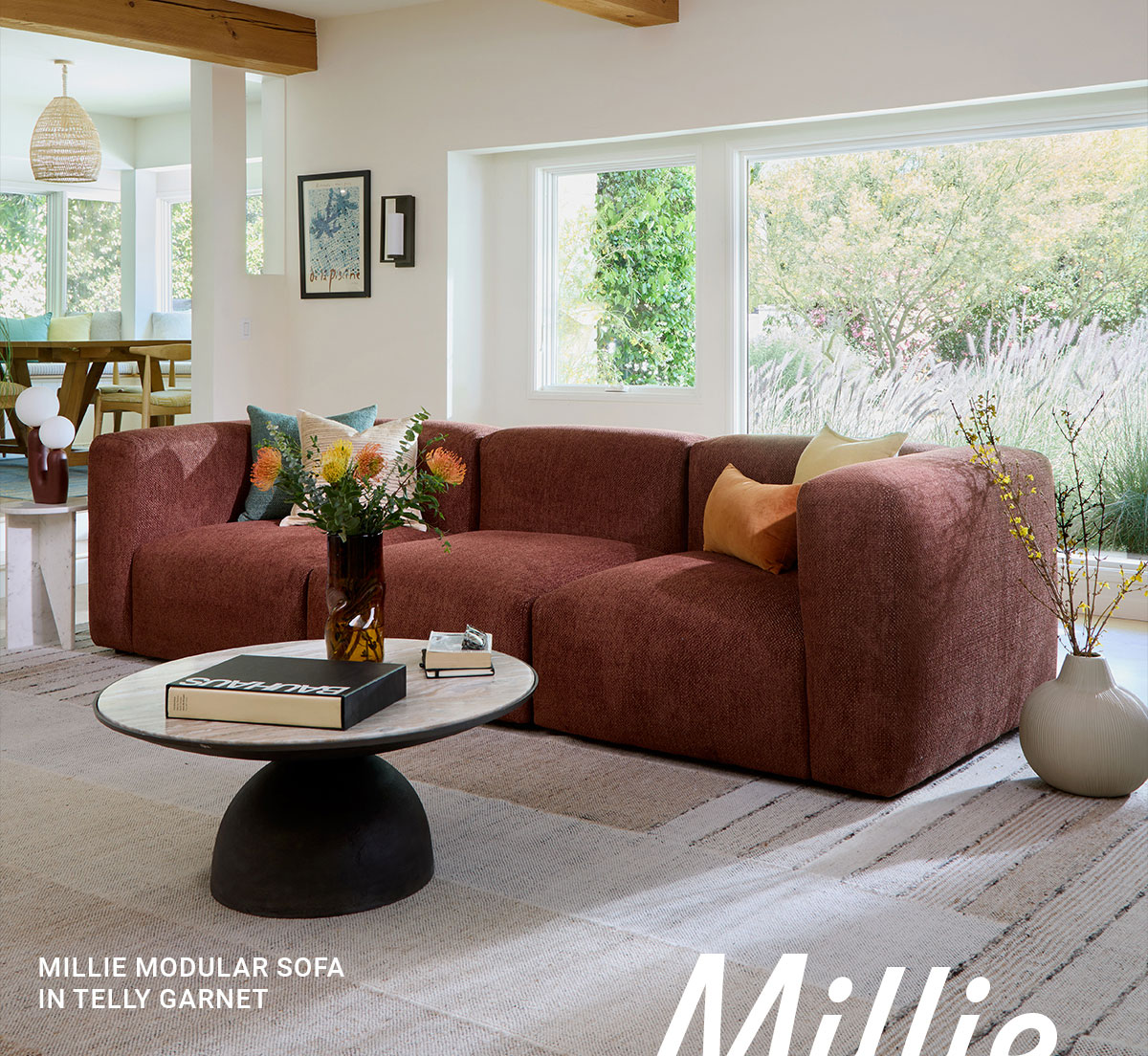 MILLIE MODULAR SOFA IN TELLY GARNET