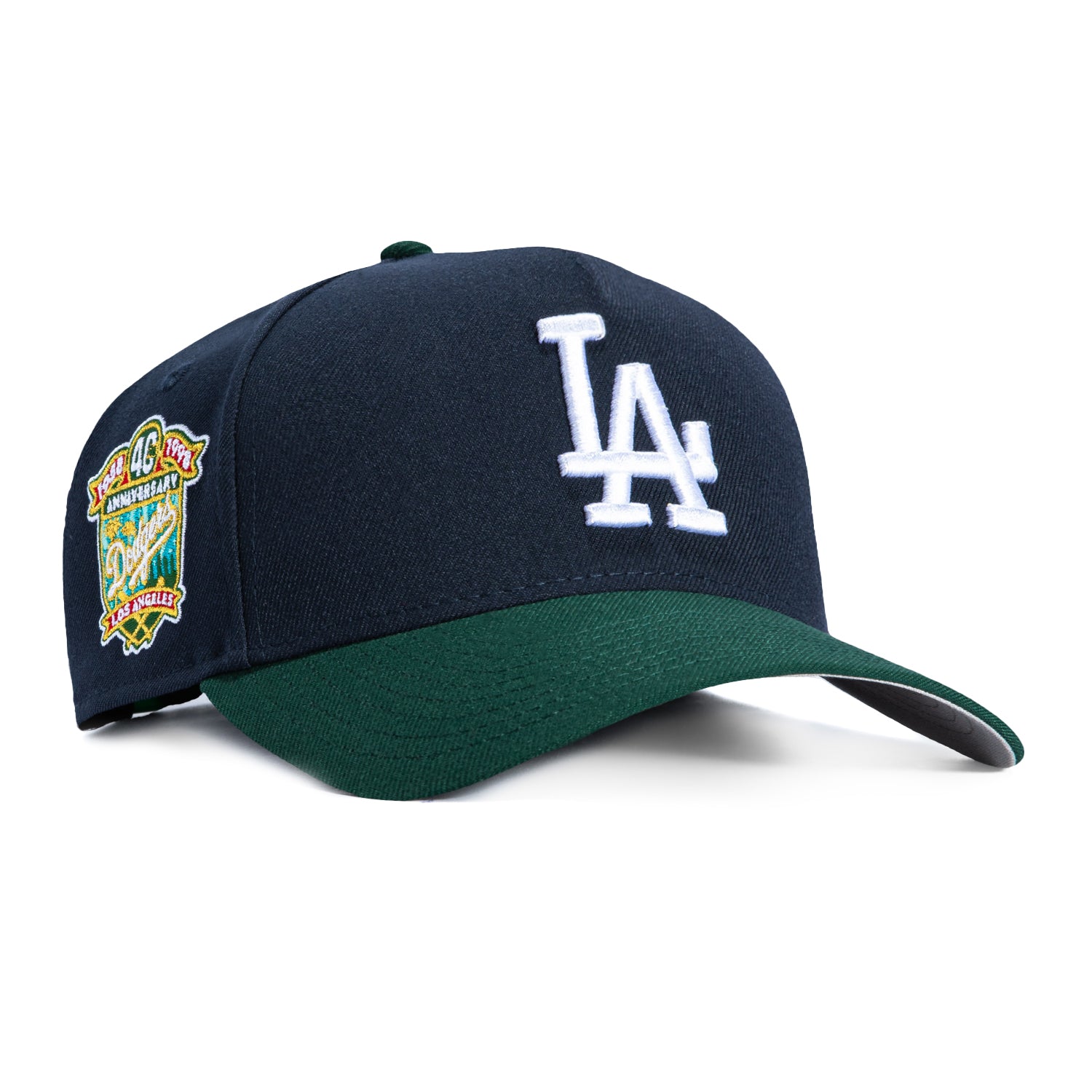 Image of New Era 9Forty A-Frame Los Angeles Dodgers 40th Anniversary Patch Snapback Hat - Navy, Green