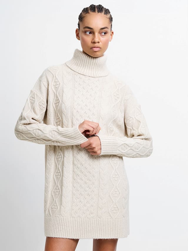 Makira Cable Knit Turtleneck Mini Dress