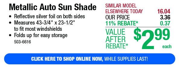Metallic Auto Sun Shade - Free Shipping To Store!