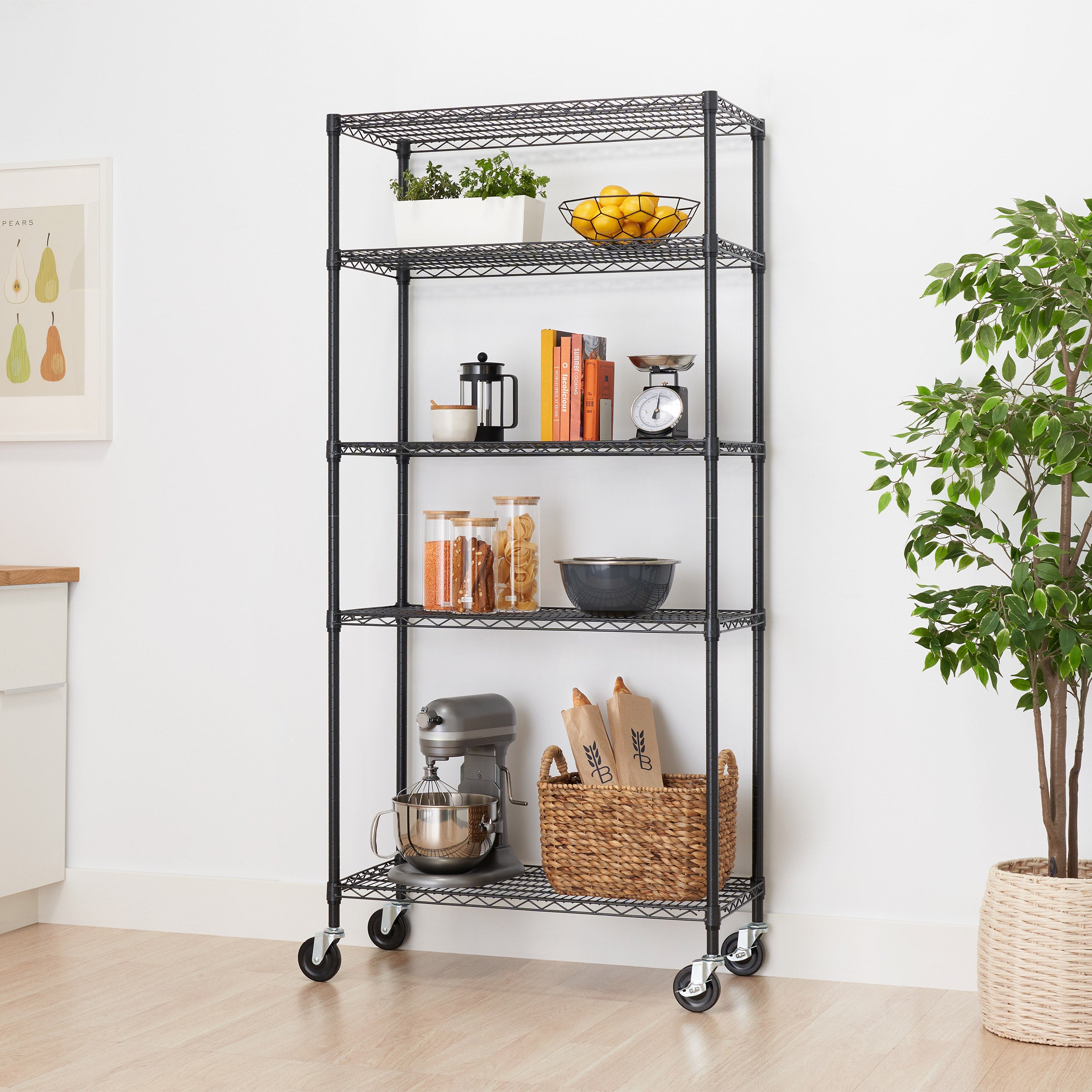 TRINITY 5-Tier Wire Shelving Rack, 36-inch x 18-inch x 72-inch, Includes Wheels