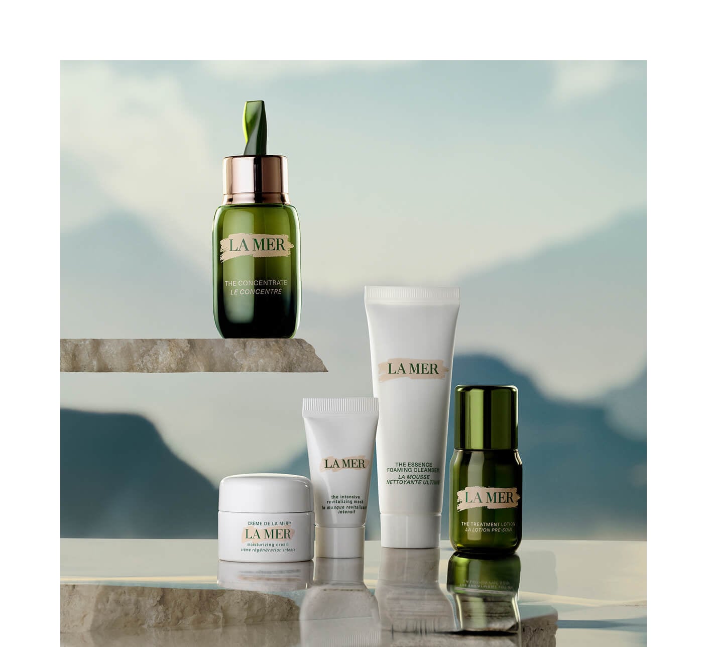 LA MER THE CONCENTRATE LE CONCENTRÉ | CRÈME DE LA MER™ LA MER moisturizing cream crème régénération intense | LA MER the intensive revitalizing mask le masque rovitalisant intensif | LA MER THE ESSENCE FOAMING CLEANSER LA MOUSSE NETTOYANTE ULTIMI | LA MER THE TREATMENT LOTION LA LOTION PRE-SOM