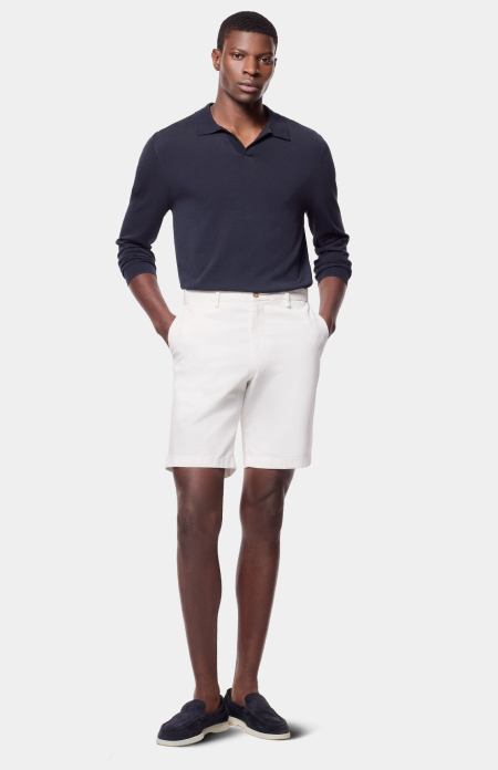 Slim Fit Midnight Navy Open Collar Knitted Polo Shirt - Long Sleeve