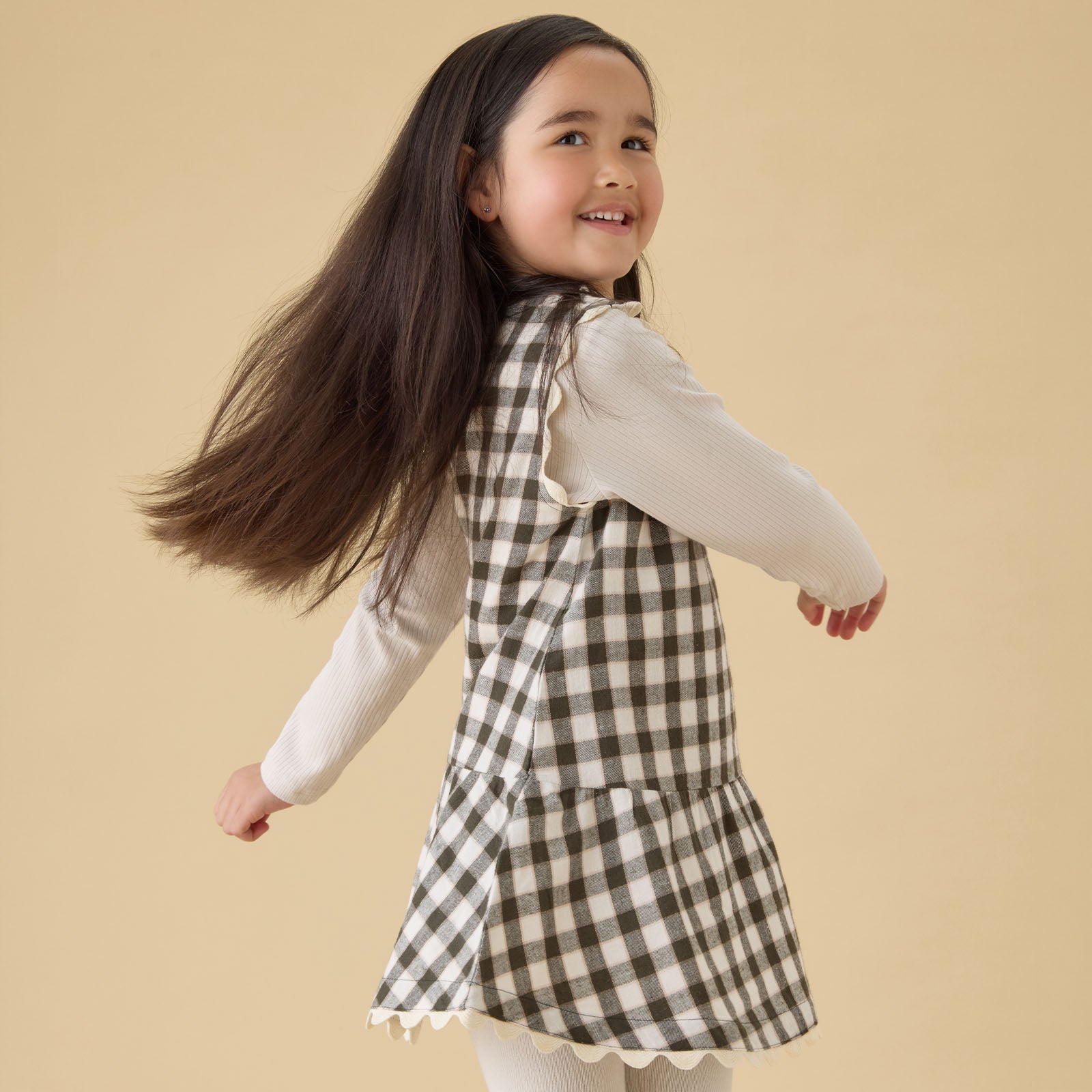 Image of KIDLY by MORI Checked Pinafore Dress
