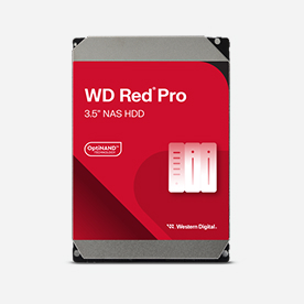WD Red Pro 3.5" NAS HDD hard drive with a red and black label.
