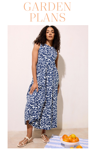 M&Co Navy Blue Abstract Print Cotton Tiered Maxi Dress
