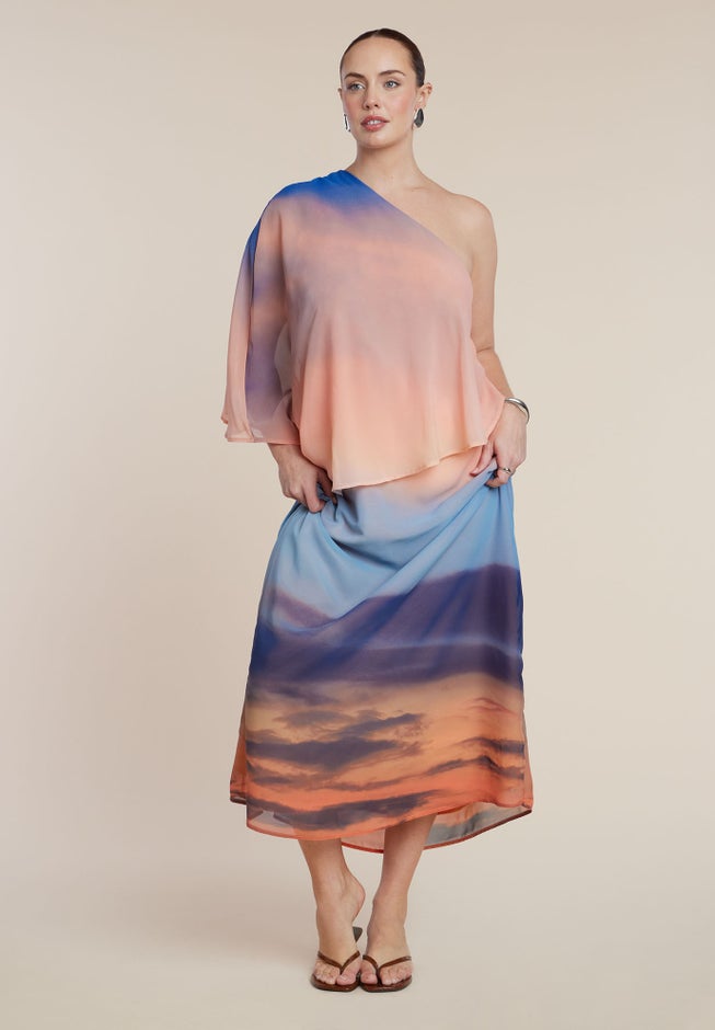 Printed Cape Maxi Dress