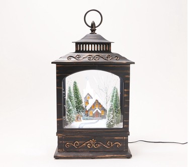 Christmas Time Reflections Illuminated Snowing Lantern By Valerie