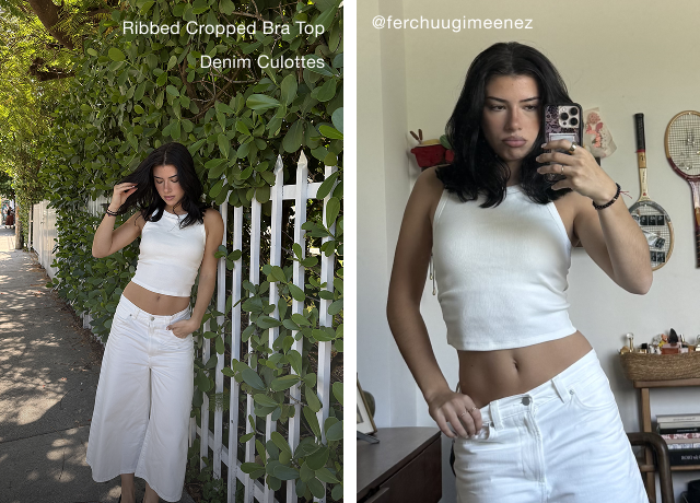 Banner 2 Ribbed Cropped Bra Top and Denim Culottes