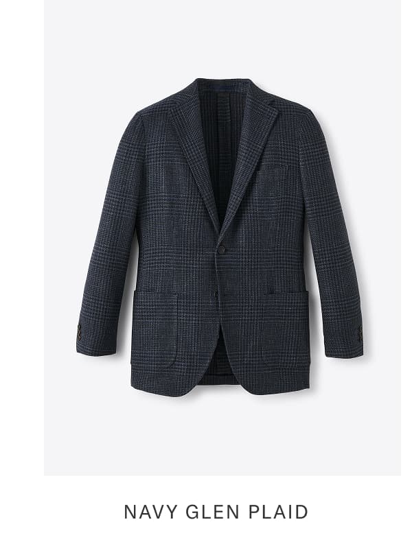 Navy Glen Plaid Cotton and Linen Basketweave Jacket