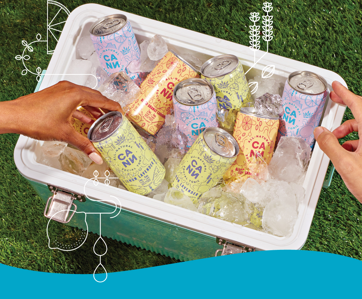 Image of Cann in a cooler in the grass.
