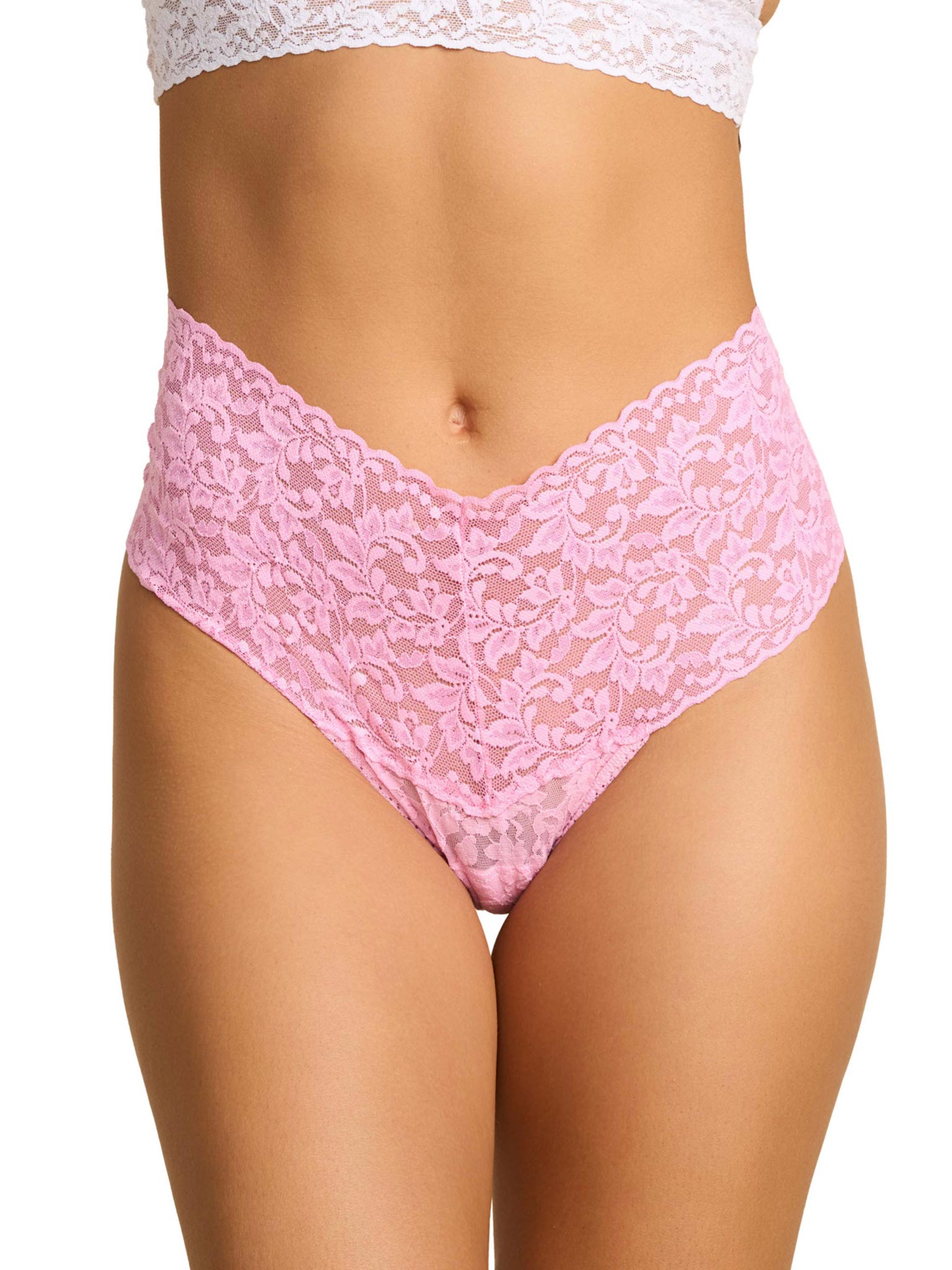 Image of Retro Lace Thong Strawberry Lemonade Pink