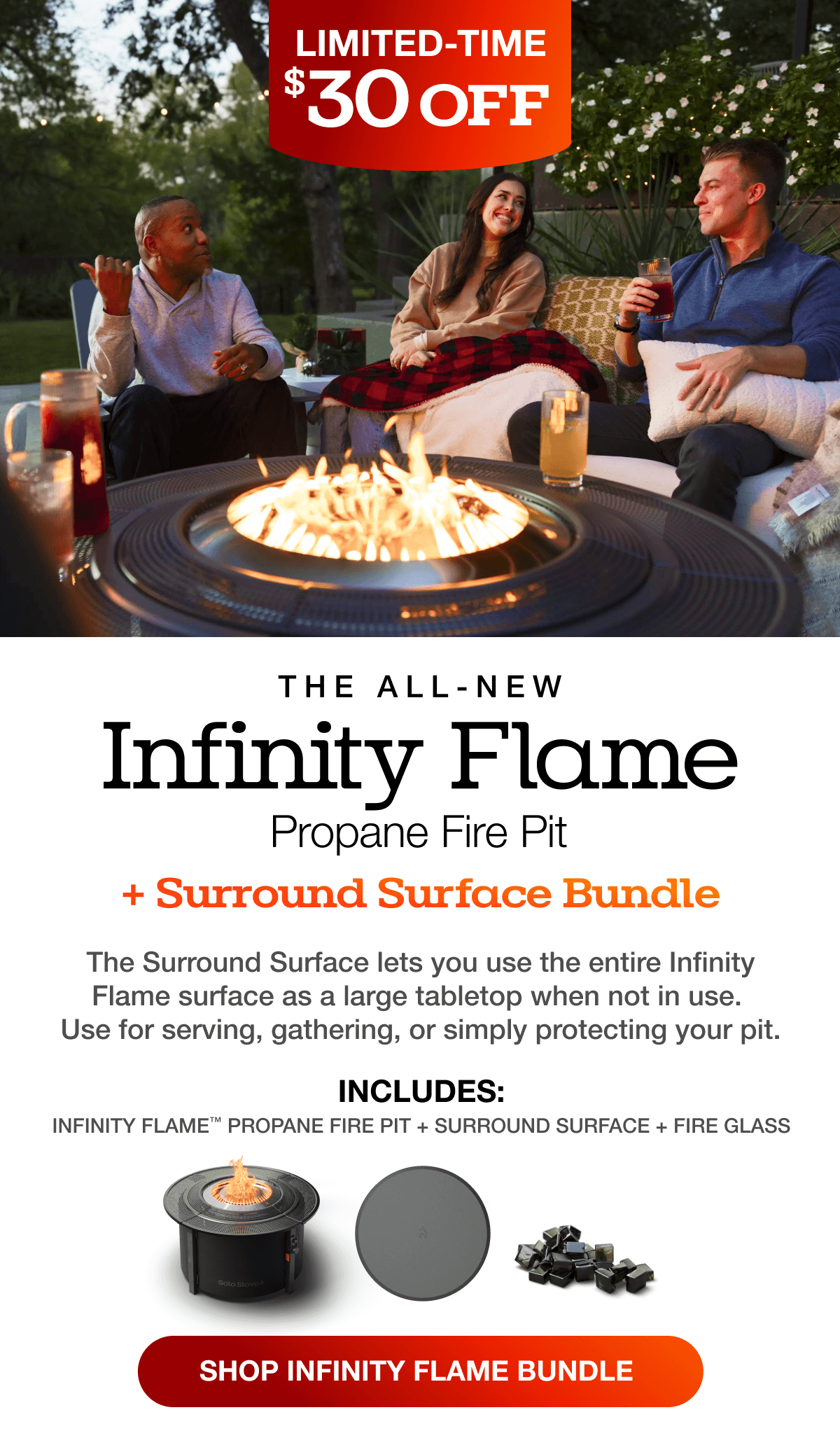 Infinity Flame Propane Fire Pit + Surround Surface