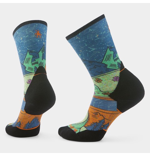 Women's Trail Run Mountain Print Crew Socks-Twilight Blue / M