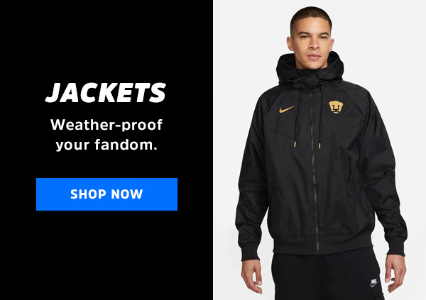 Jackets: Weather-proof your fandom. CTA: Shop now