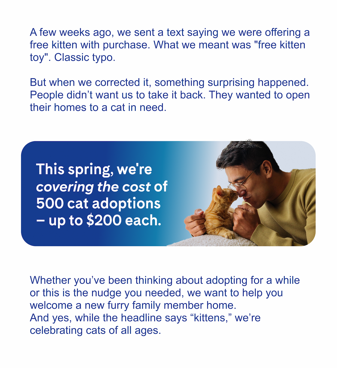 We're covering 500 cat adoptions—up to $200 each | APPLY NOW