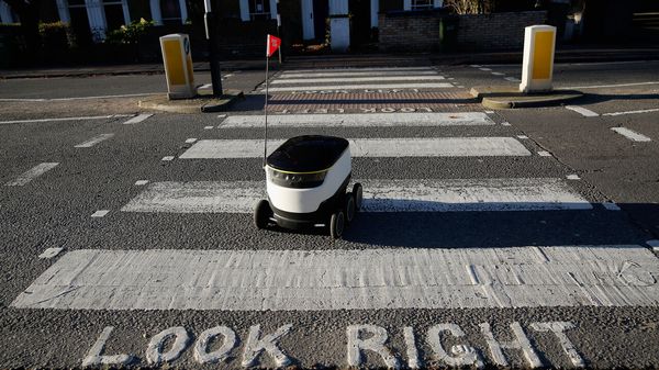 A general view of the Just Eat Robot on the streets of Greenwich, London.
