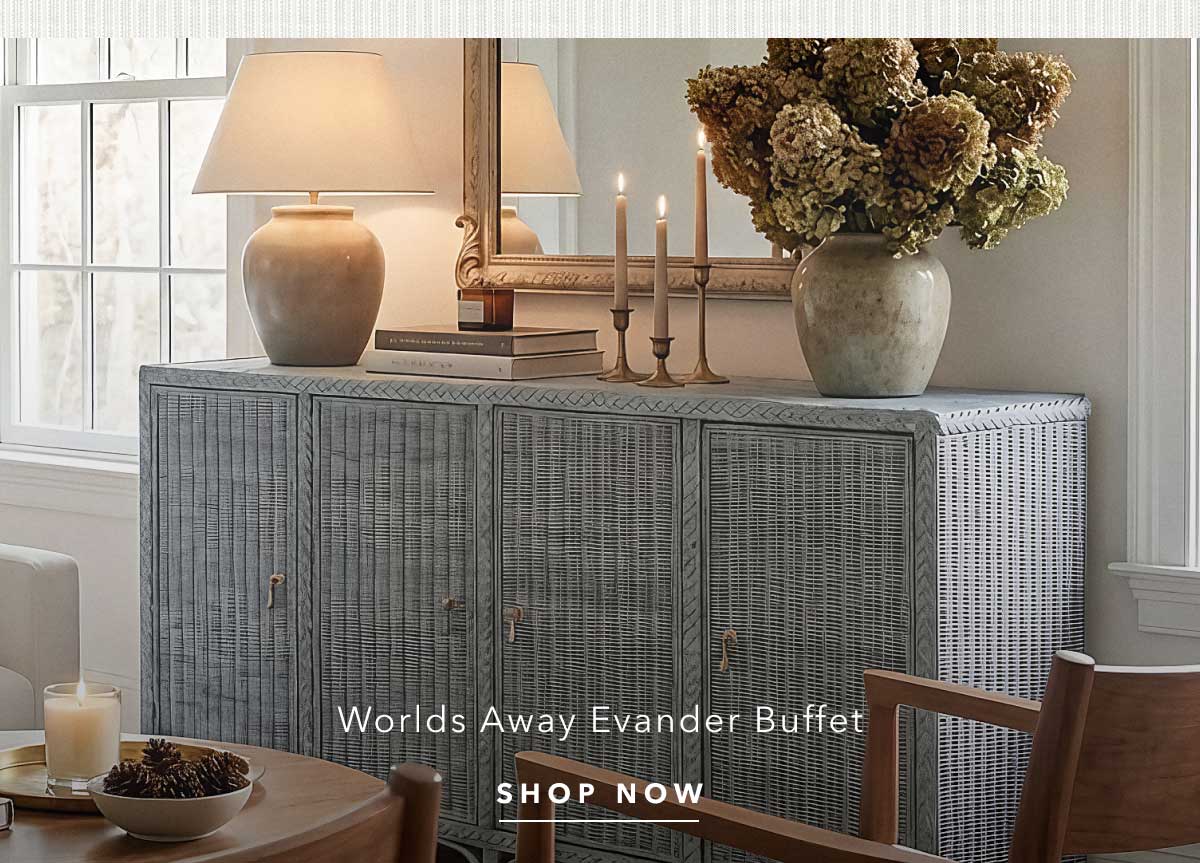 Worlds Away Evander Coastal Beach Blue Woven Rattan Buffet