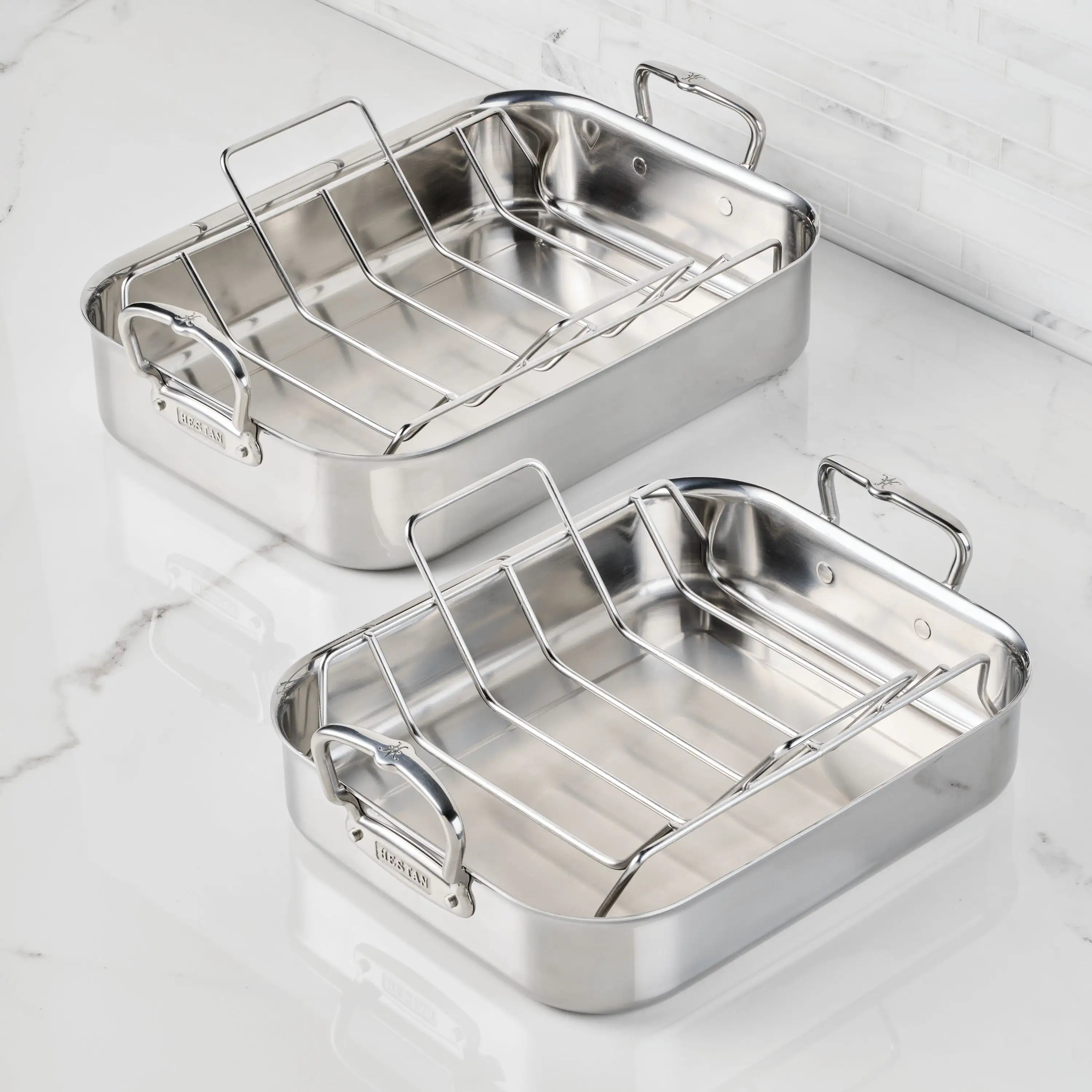 Image of Polished Clad Stainless Steel Roasters with Rack