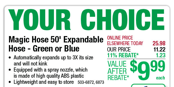 Your Choice Magic Hose 50' Expandable Hose - Green or Blue - ONLY $9.99 After Rebate*!