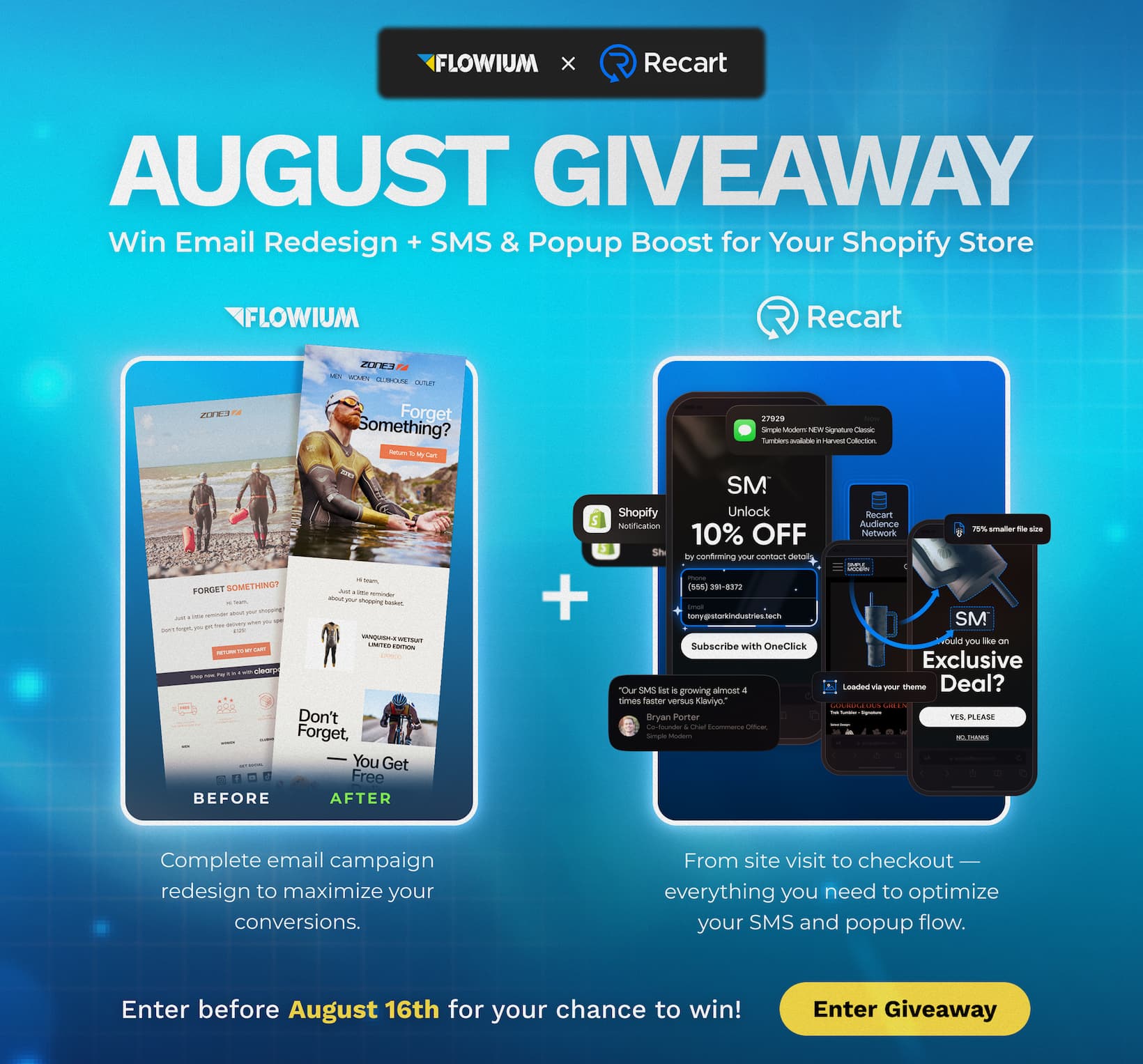 AUGUST GIVEAWAY: Win Email Redesign + SMS & Popup Boost for Your Shopify Store