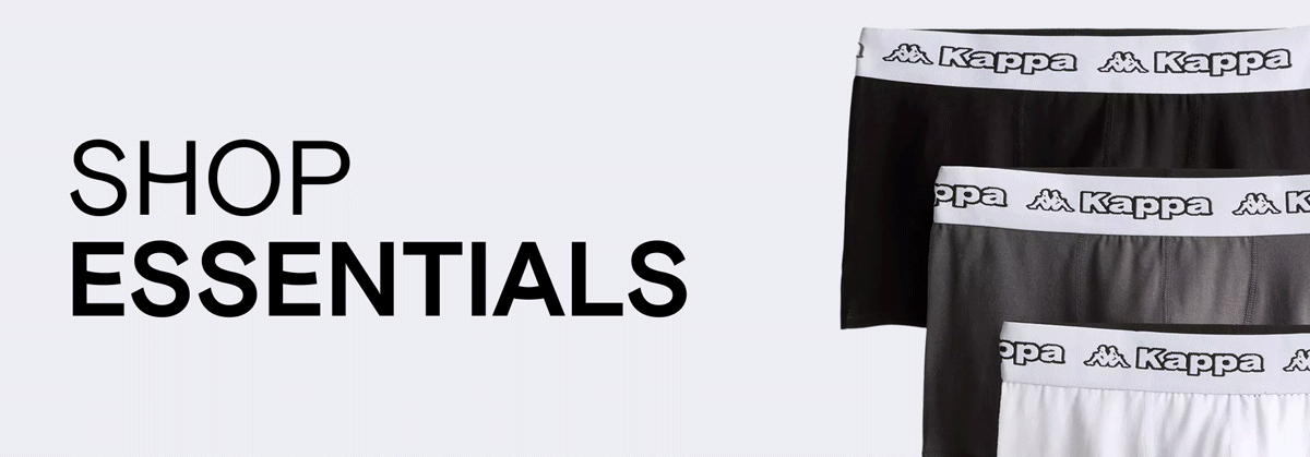 Shop Essentials. Boxers, Socks & Trainers.