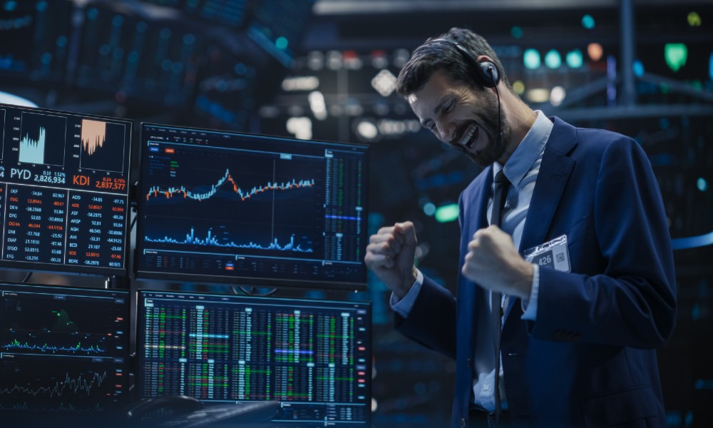 Excited stockbroker