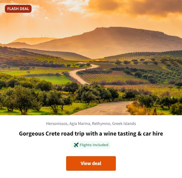 Gorgeous Crete road trip with a wine tasting & car hire