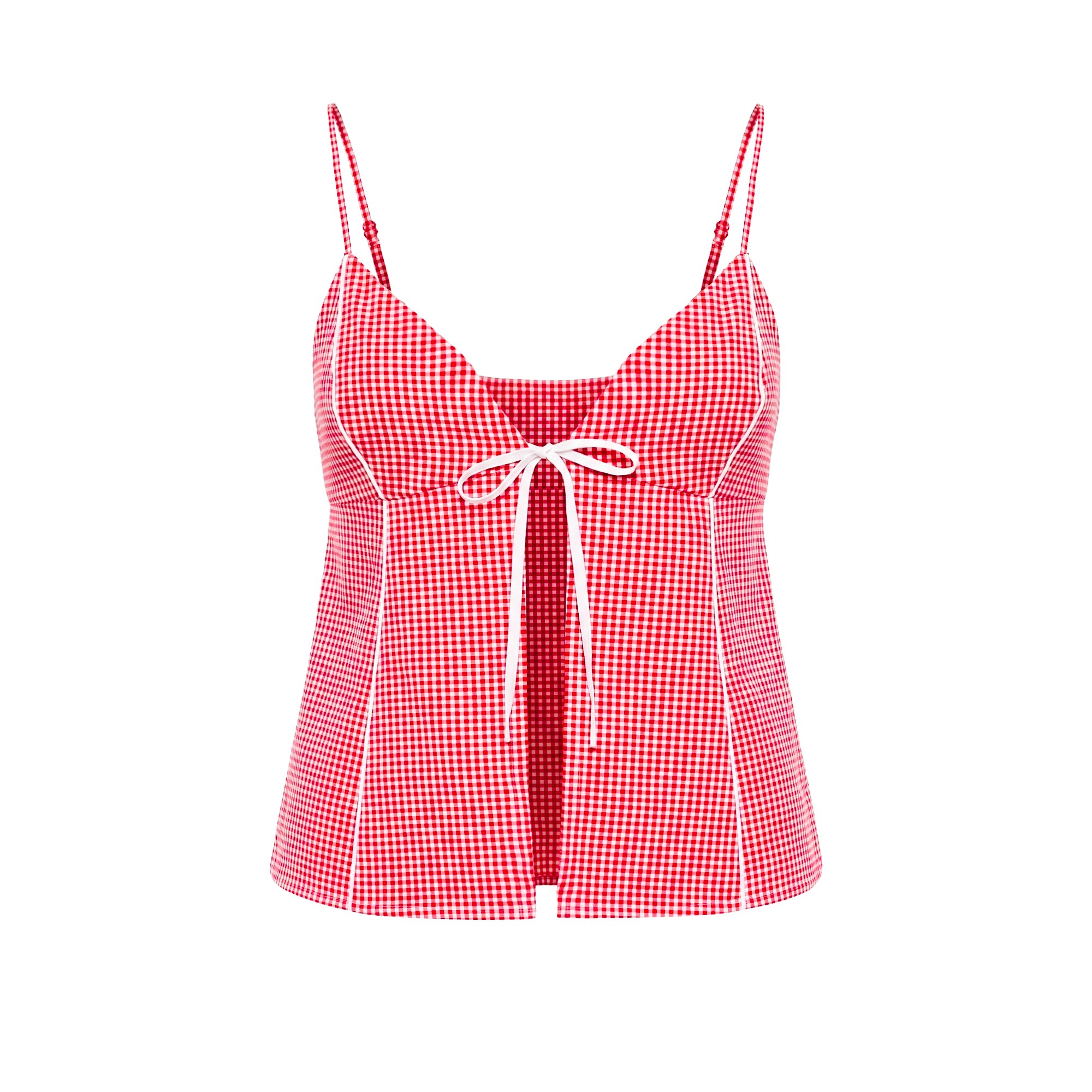 Red gingham top on white background