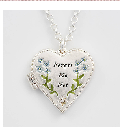 Silver Forget Me Not Heart Locket Necklace