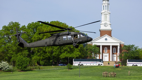 ROTC helicopter on Chapel Field